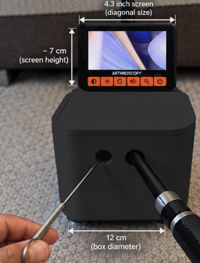 Training box with screen in the lower, compact position